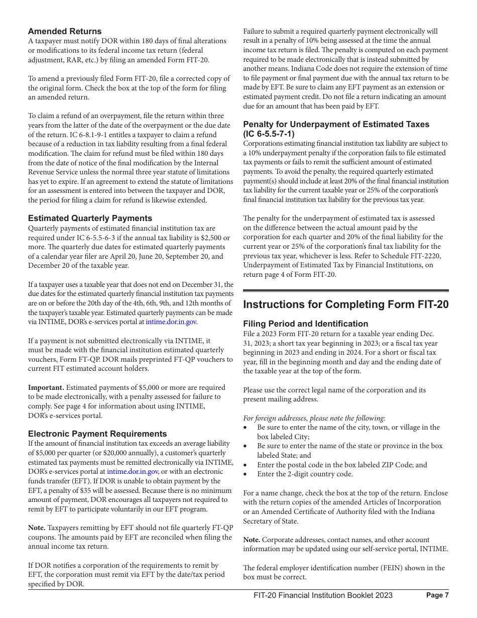 Instructions for Form FIT-20, State Form 44623 - Indiana, Page 7