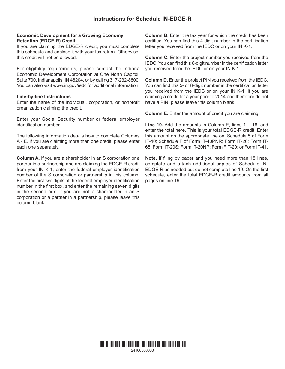 State Form 55363 Schedule IN-EDGE-R Economic Development for a Growing Economy Retention Credit - Indiana, Page 2