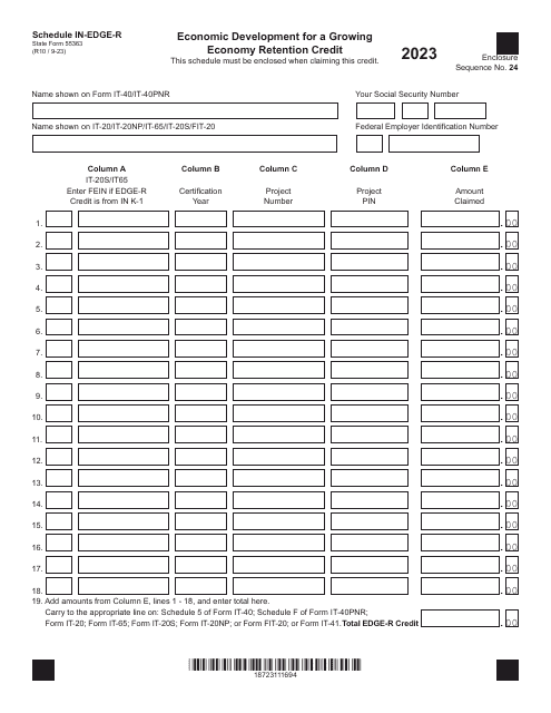 State Form 55363 Schedule IN-EDGE-R 2023 Printable Pdf