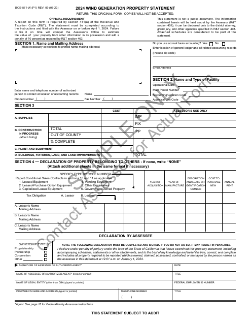 Form BOE-571-W Wind Generation Property Statement - Sample - California, 2024