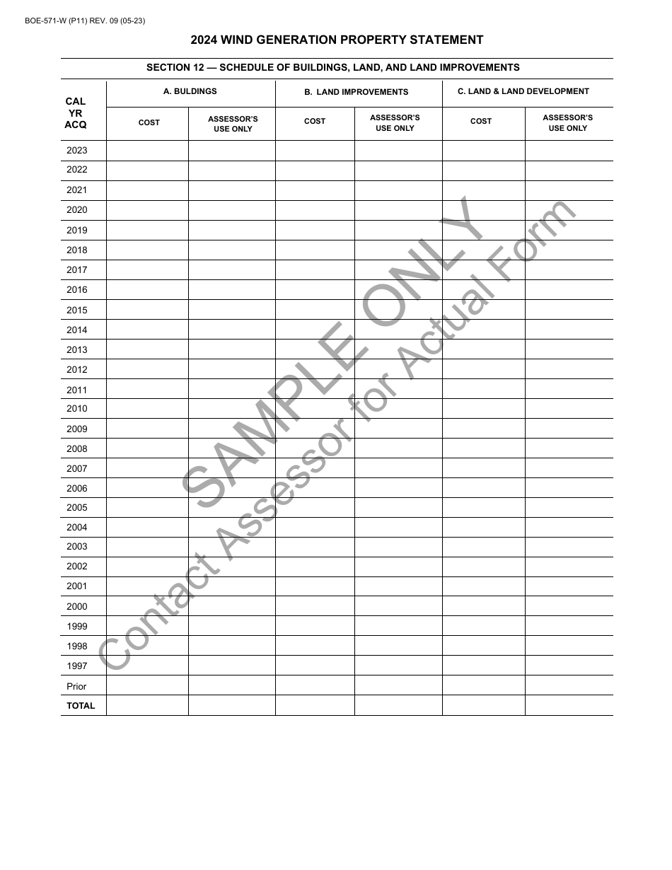 Form BOE-571-W Wind Generation Property Statement - Sample - California, Page 11