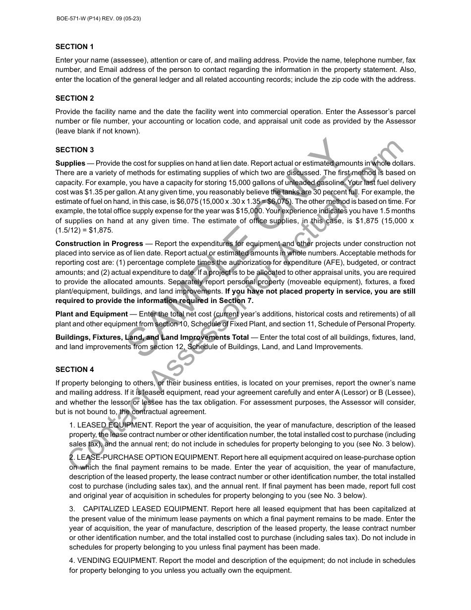 Form BOE-571-W Wind Generation Property Statement - Sample - California, Page 14