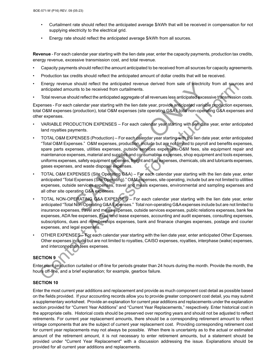 Form BOE-571-W Wind Generation Property Statement - Sample - California, Page 16