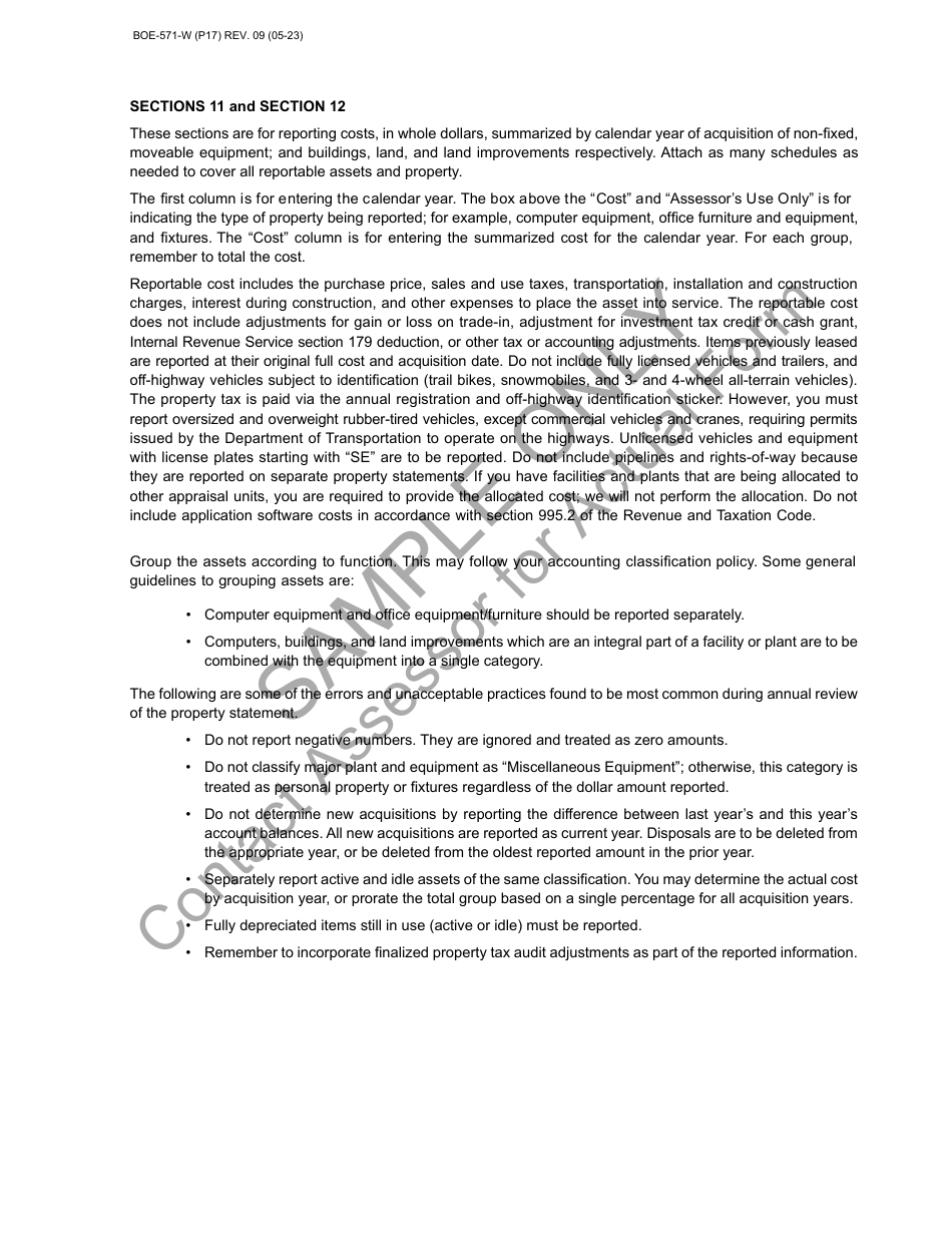 Form BOE-571-W Wind Generation Property Statement - Sample - California, Page 17
