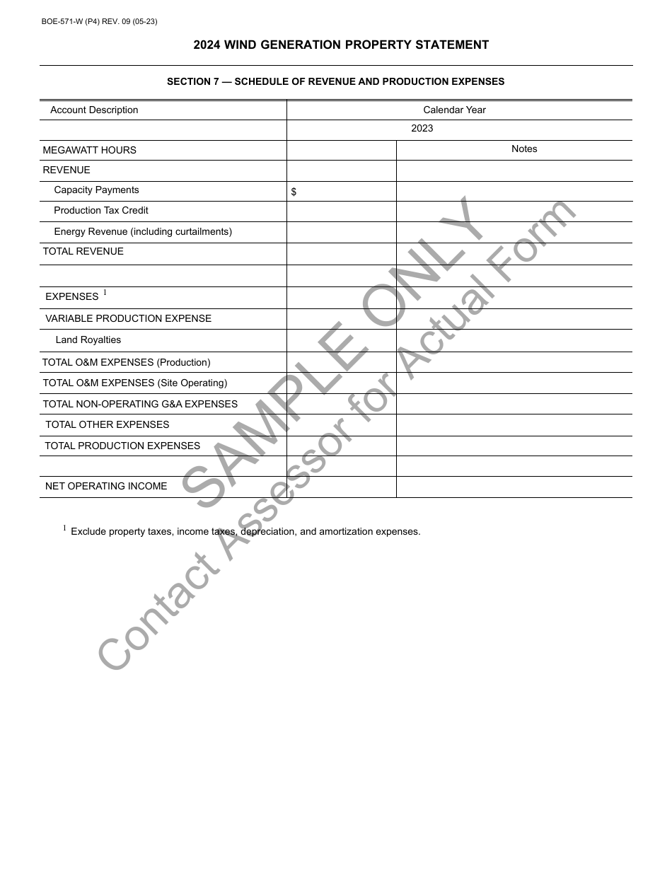 Form BOE-571-W Wind Generation Property Statement - Sample - California, Page 4