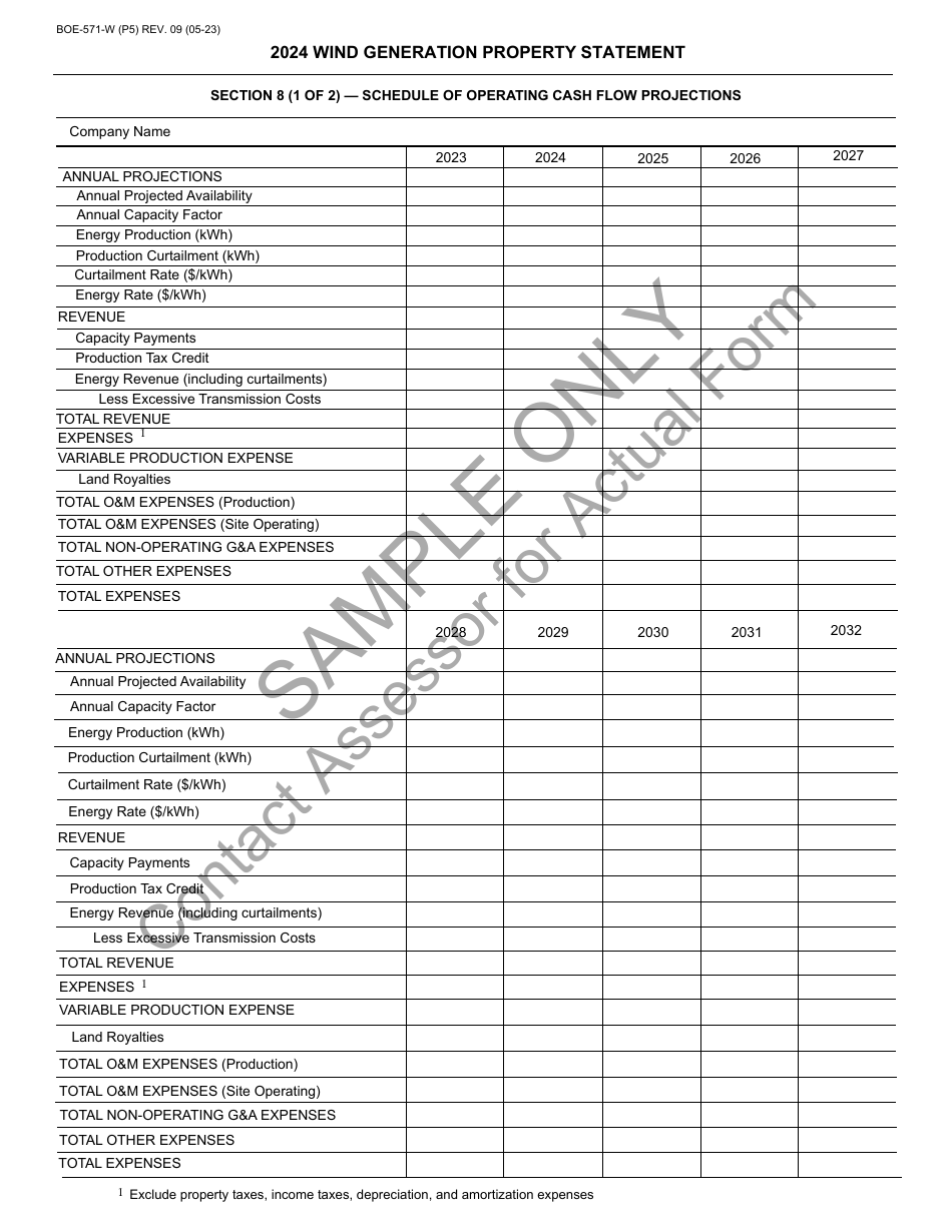 Form BOE-571-W Wind Generation Property Statement - Sample - California, Page 5