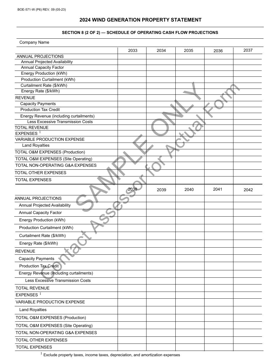 Form BOE-571-W Wind Generation Property Statement - Sample - California, Page 6