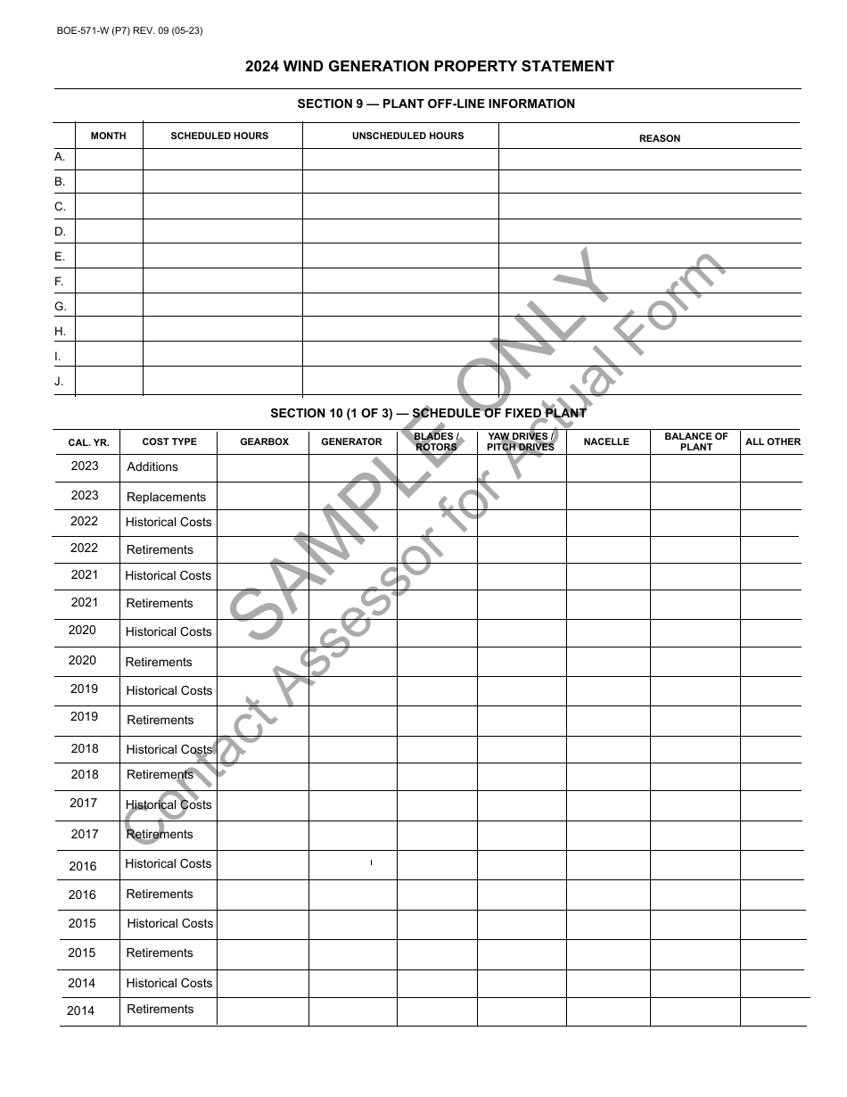Form BOE-571-W Wind Generation Property Statement - Sample - California, Page 7