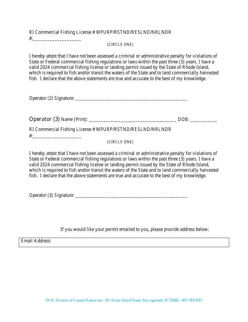 Application Form - Summer Flounder Winter Aggregate Landing Program - Rhode Island, Page 4