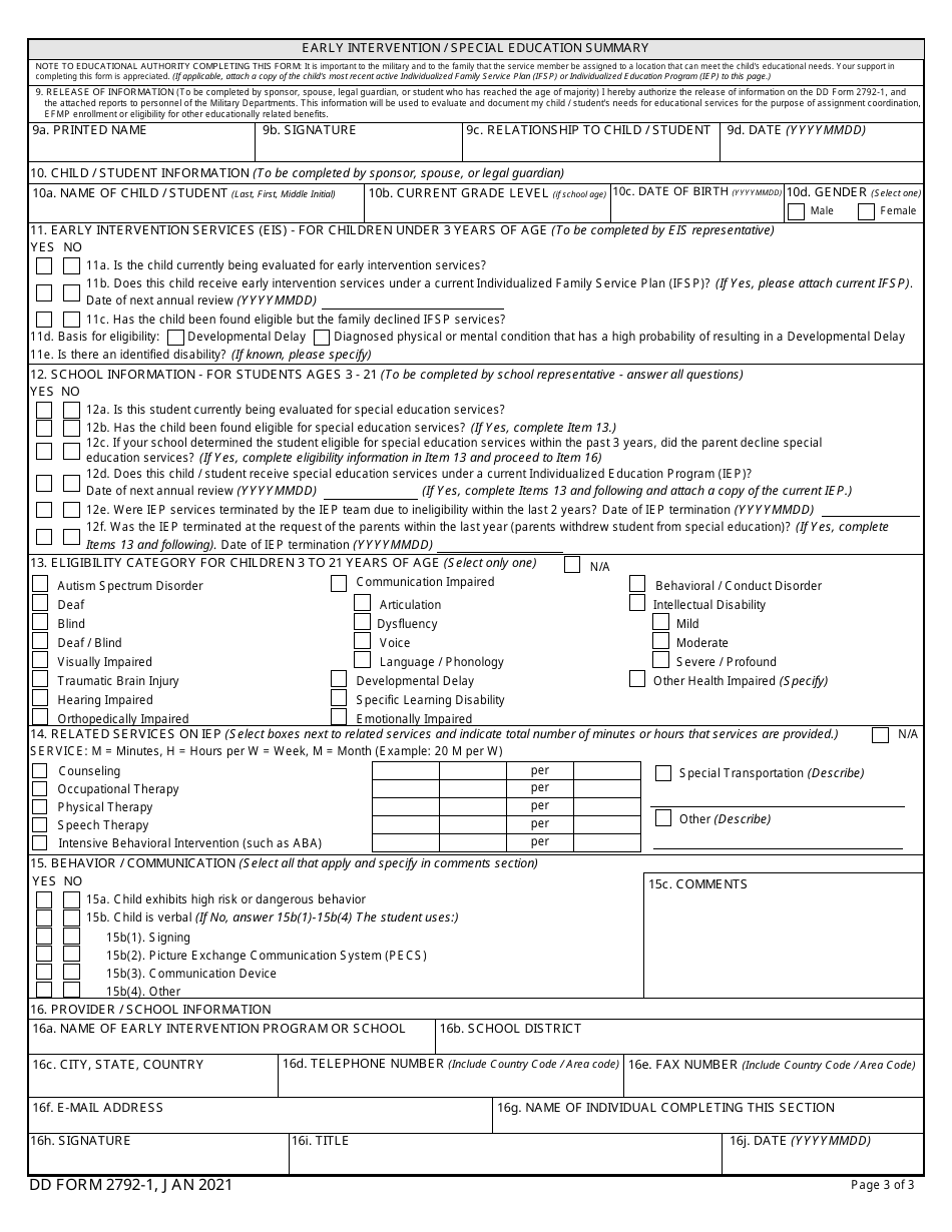 DD Form 2792-1 Download Fillable PDF or Fill Online Early Intervention ...