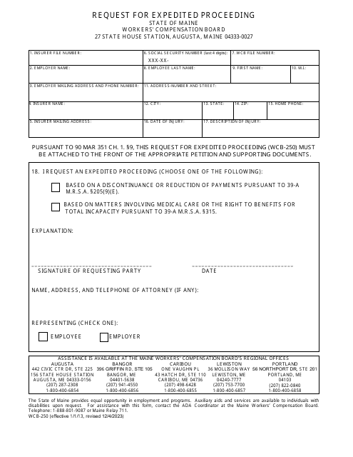Form WCB-250 Request for Expedited Proceeding - Maine