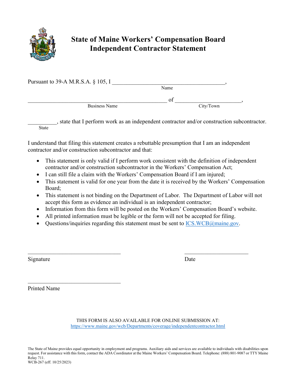 Form WCB 267 Fill Out Sign Online and Download Printable PDF Maine