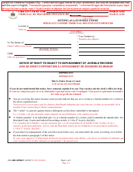 Document preview: Form CC-JRE-005BLF Notice of Right to Object to Expungement of Juvenile Records - Maryland (English/French)