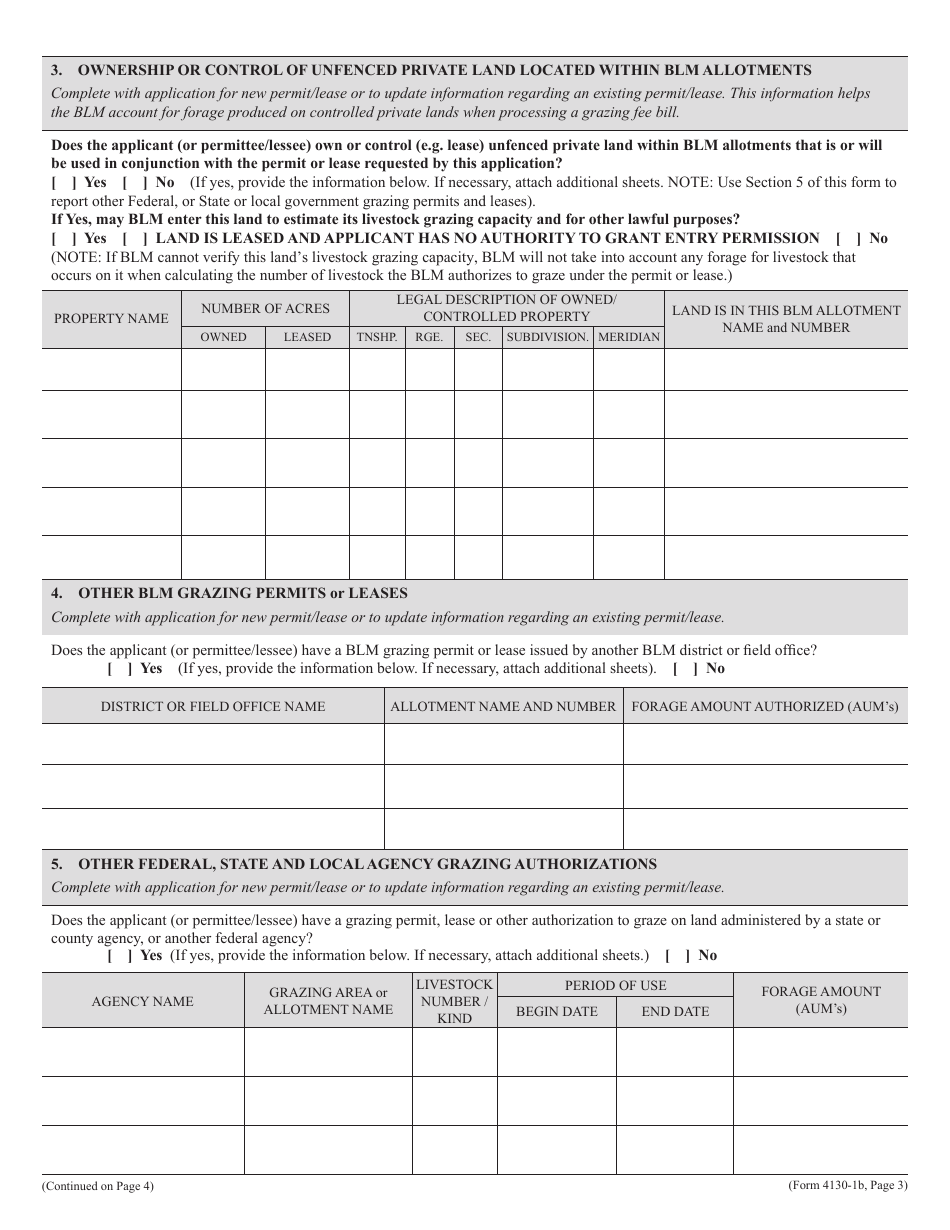 BLM Form 4130-1B Grazing Application - Supplemental Information, Page 3