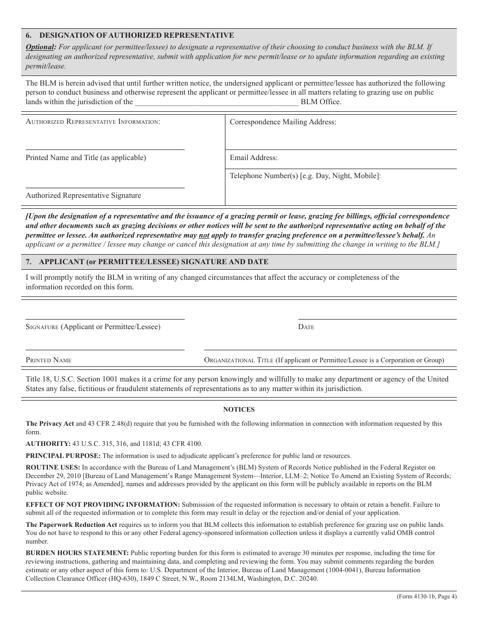 BLM Form 4130-1B Download Fillable PDF or Fill Online Grazing ...