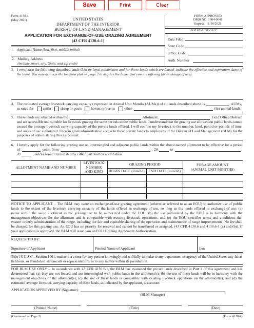 BLM Form 4130-4  Printable Pdf
