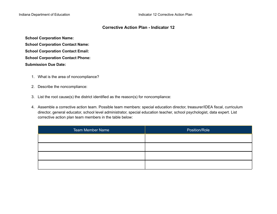 Results Driven Accountability (Rda) Corrective Action Plan - Indicator 12: Transition From Early Childhood to School Age Programming - Indiana, Page 3