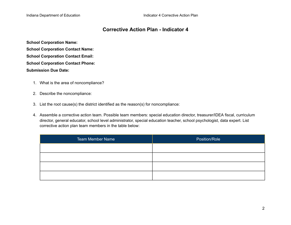 Results Driven Accountability (Rda) Corrective Action Plan - Indicator 4a and 4b: Suspension and Expulsion - Indiana, Page 3