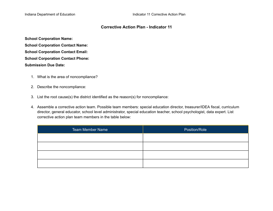 Results Driven Accountability (Rda) Corrective Action Plan - Indicator 11: Initial Evaluations - Indiana, Page 3