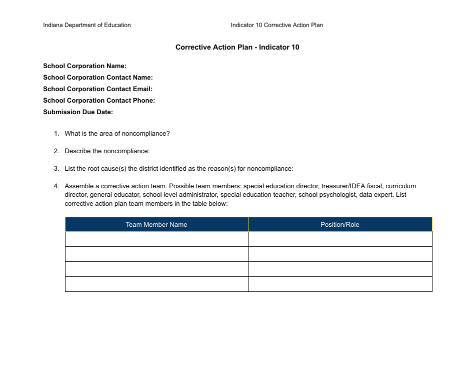 Results Driven Accountability (Rda) Corrective Action Plan - Indicator 10: Disproportionate Representation in Specific Disability Categories - Indiana, Page 3