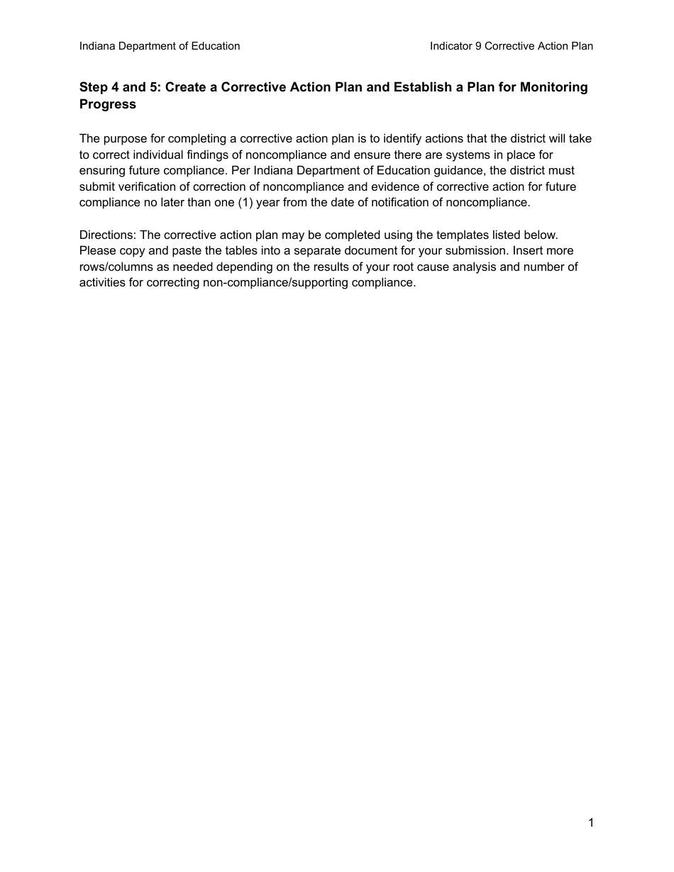 Results Driven Accountability (Rda) Corrective Action Plan - Indicator 9: Disproportionate Representation of Students With Disabilities by Race or Ethnicity - Indiana, Page 2