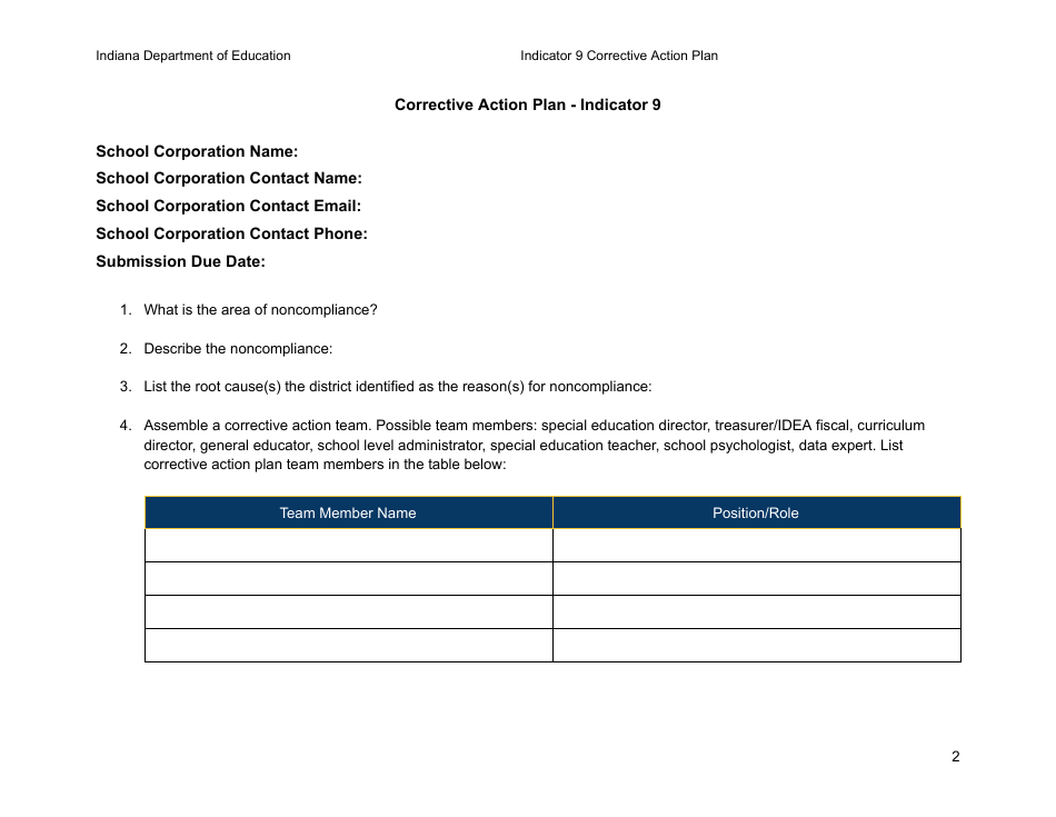 Results Driven Accountability (Rda) Corrective Action Plan - Indicator 9: Disproportionate Representation of Students With Disabilities by Race or Ethnicity - Indiana, Page 3