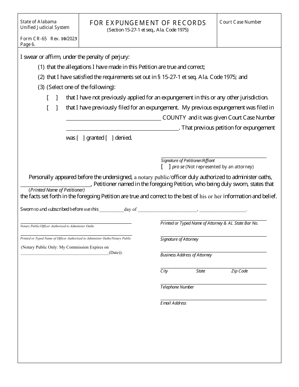 Form CR-65 Petition for Expungement of Records - Alabama, Page 6