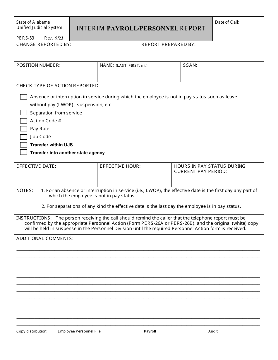 Form PERS53 Download Fillable PDF or Fill Online Interim Payroll