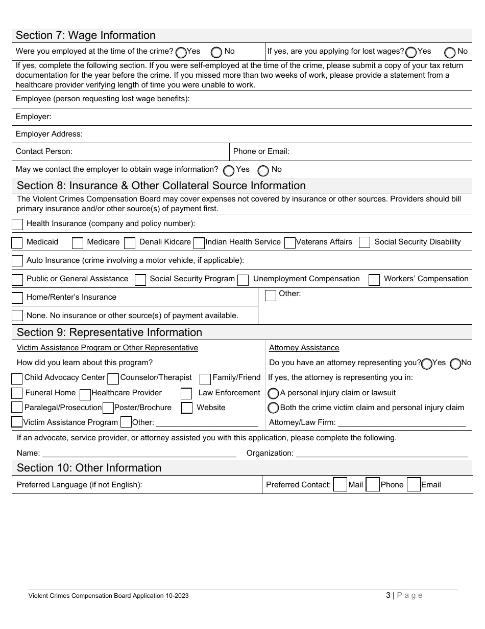 Application for Crime Victim Compensation - Alaska, Page 3