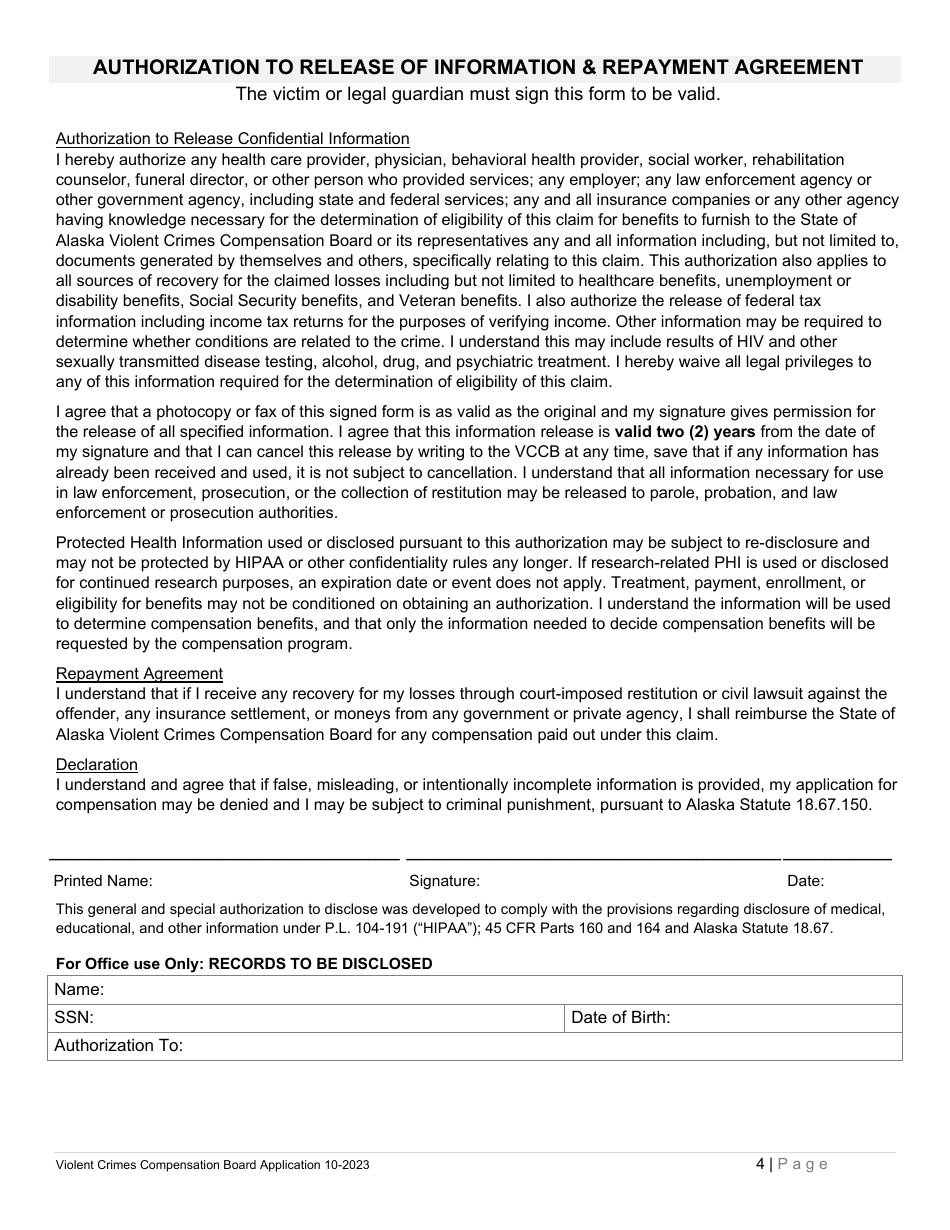 Application for Crime Victim Compensation - Alaska, Page 4