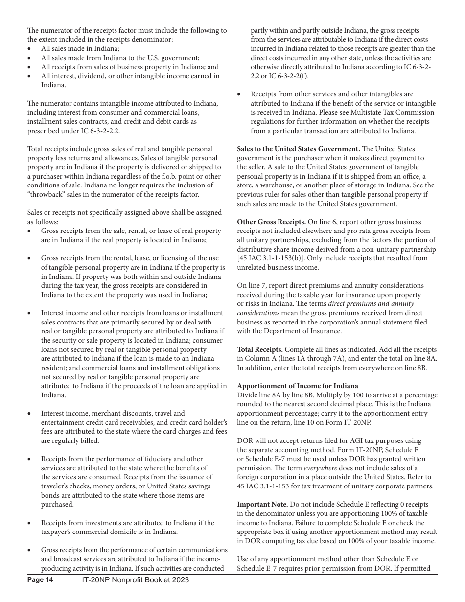 Instructions for Form IT-20NP, State Form 148 Indiana Nonprofit Organization Unrelated Business Income Tax Return - Indiana, Page 14