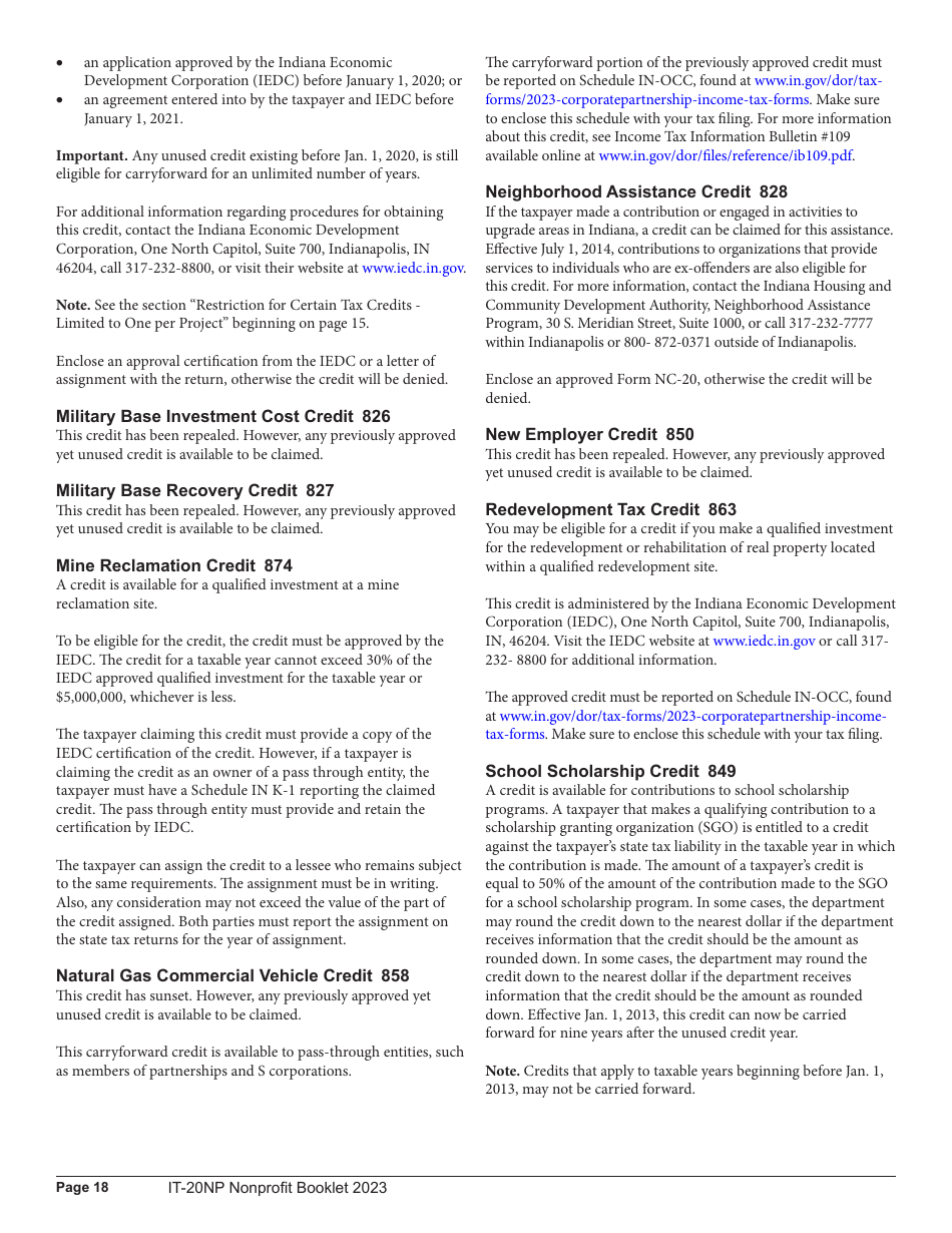 Instructions for Form IT-20NP, State Form 148 Indiana Nonprofit Organization Unrelated Business Income Tax Return - Indiana, Page 18