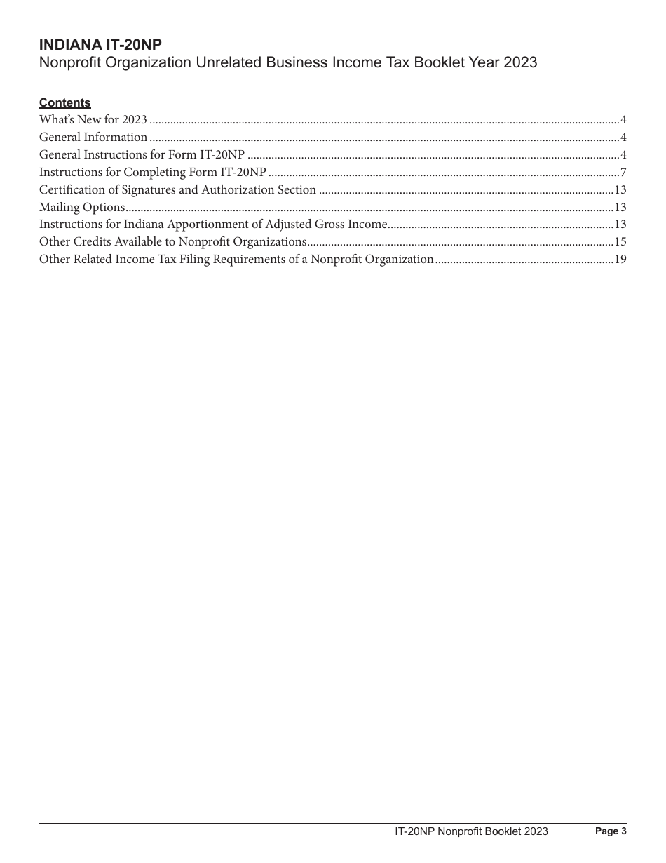 Instructions for Form IT-20NP, State Form 148 Indiana Nonprofit Organization Unrelated Business Income Tax Return - Indiana, Page 3