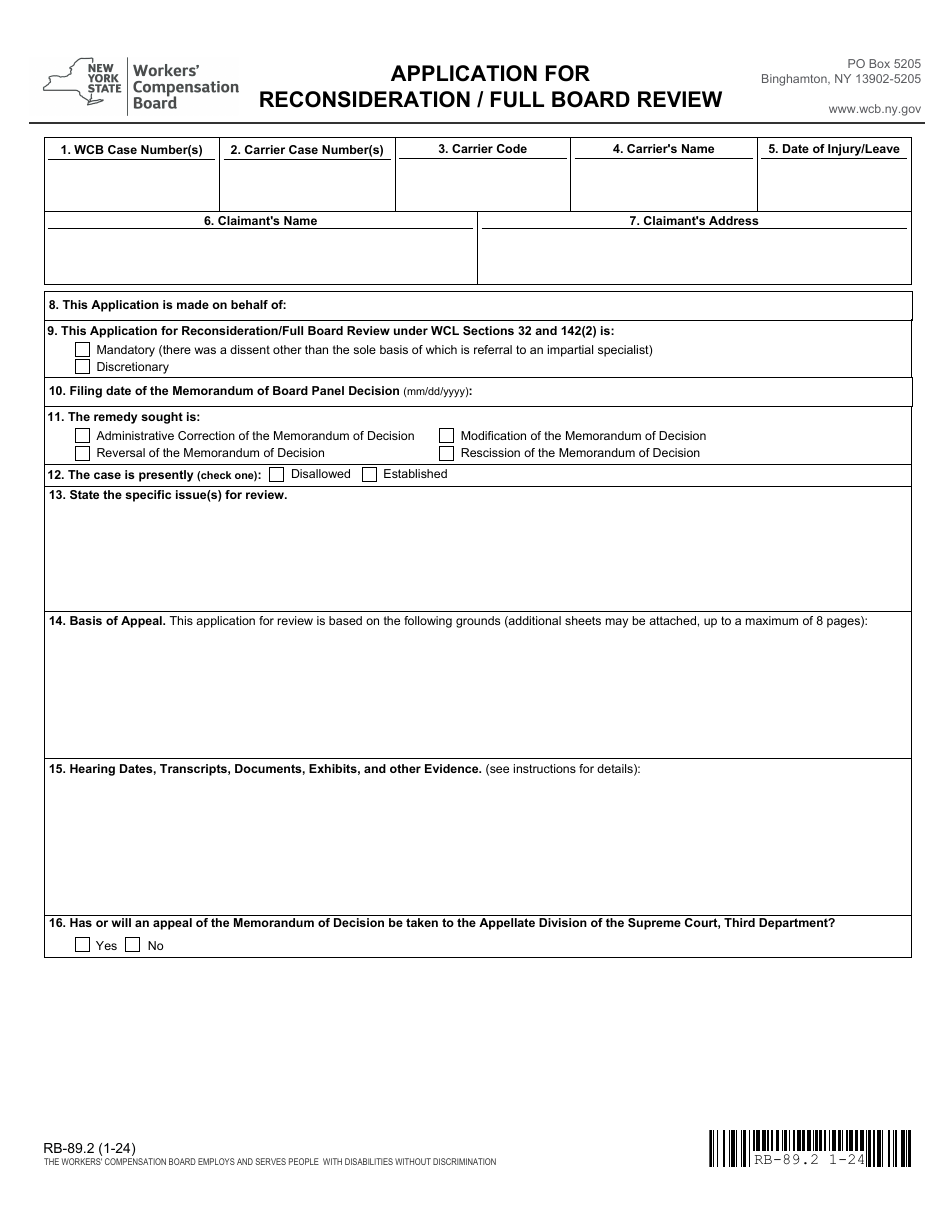Form RB-89.2 Application for Reconsideration / Full Board Review - New York, Page 3