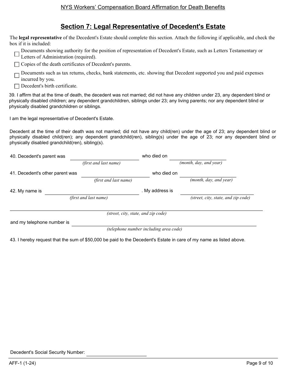 Form AFF-1 Affirmation for Workers Compensation Death Benefits - New York, Page 10
