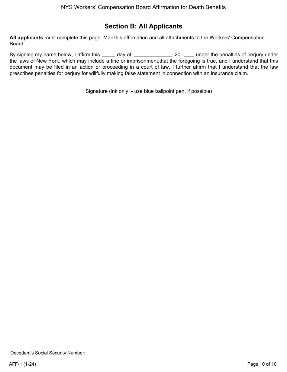 Form AFF-1 Affirmation for Workers Compensation Death Benefits - New York, Page 11