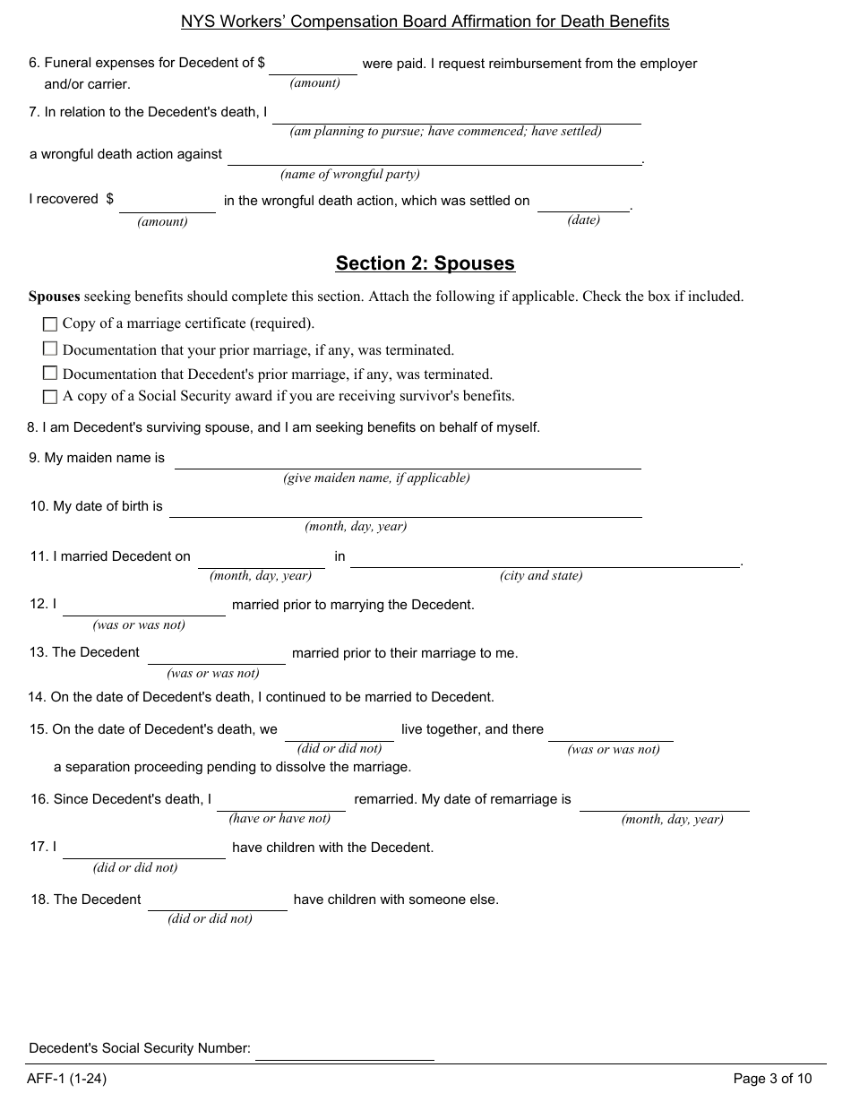 Form AFF-1 Affirmation for Workers Compensation Death Benefits - New York, Page 4