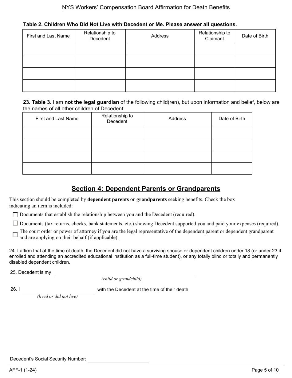 Form AFF-1 Affirmation for Workers Compensation Death Benefits - New York, Page 6