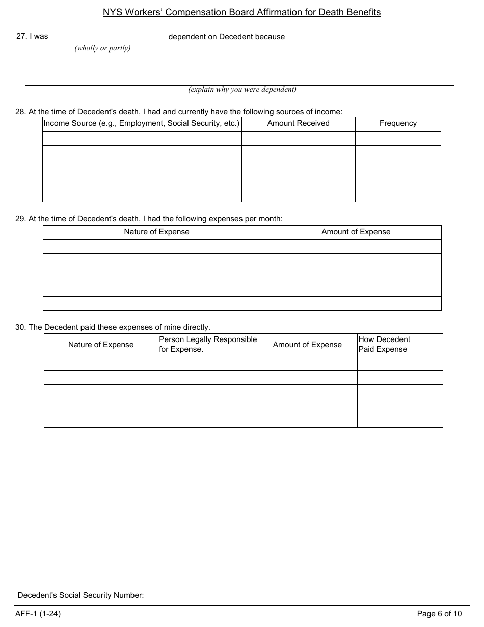 Form AFF-1 Affirmation for Workers Compensation Death Benefits - New York, Page 7
