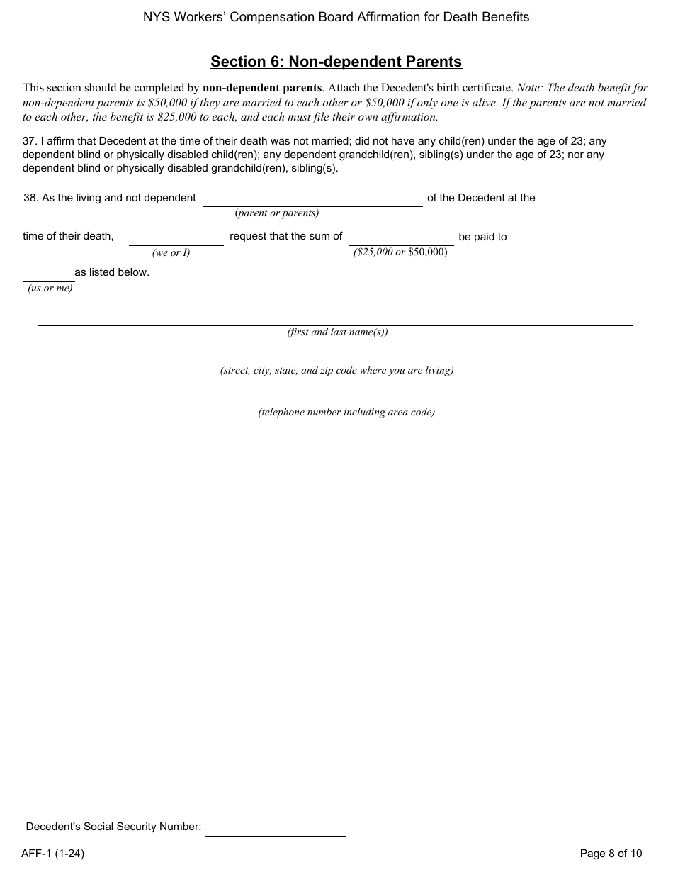 Form AFF-1 Affirmation for Workers Compensation Death Benefits - New York, Page 9