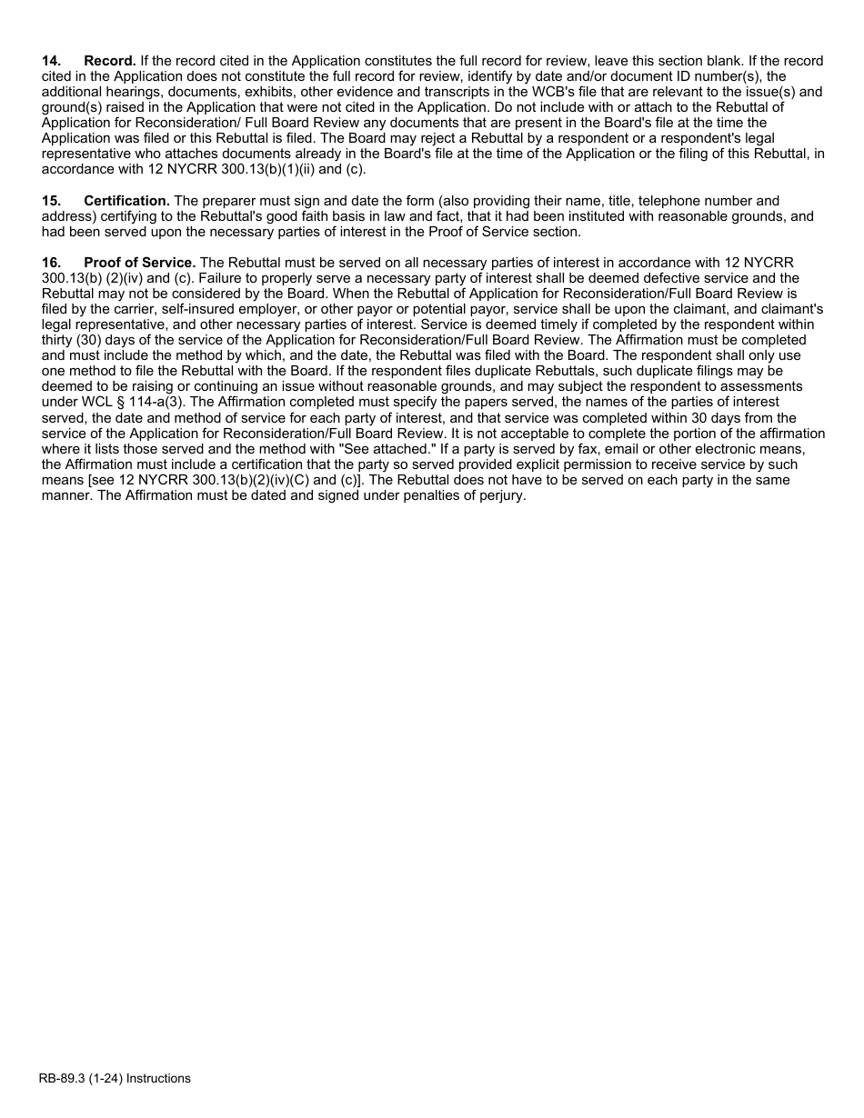 Form RB-89.3 Rebuttal of Application for Reconsideration / Full Board Review - New York, Page 2