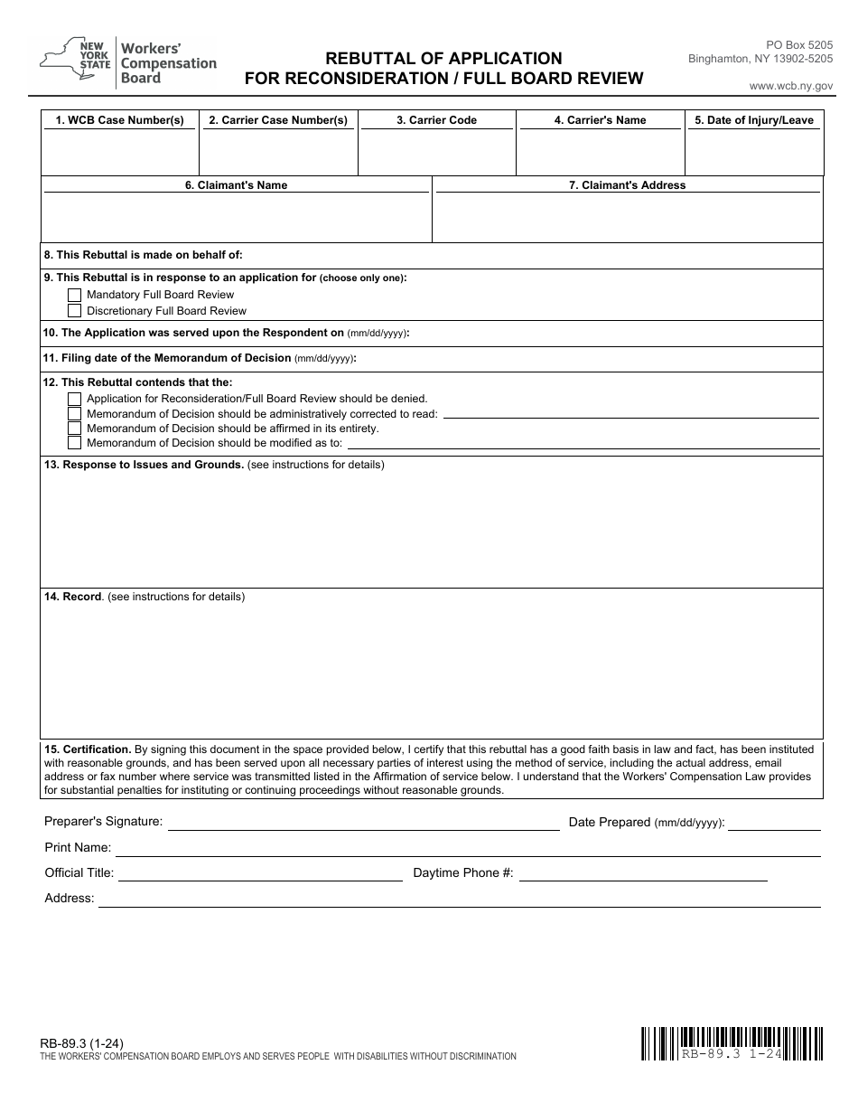 Form RB-89.3 Rebuttal of Application for Reconsideration / Full Board Review - New York, Page 3