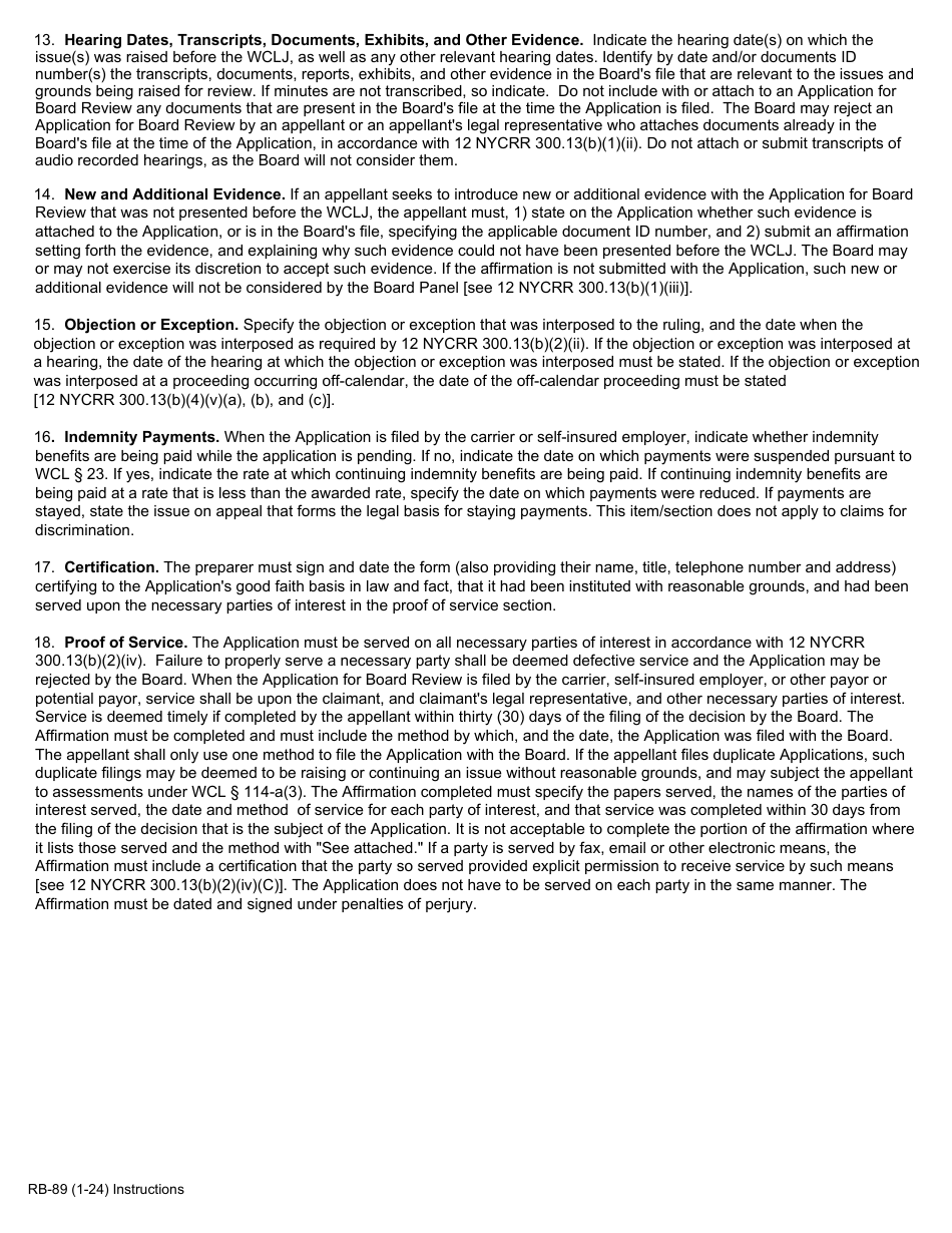 Form RB-89 Application for Board Review - New York, Page 2