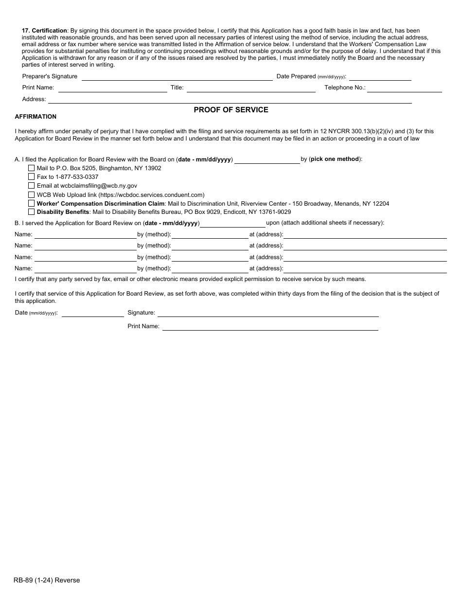 Form RB-89 Application for Board Review - New York, Page 4