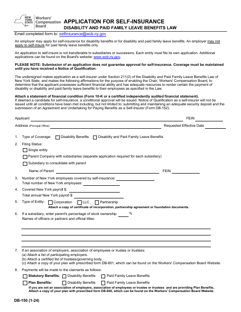 Form DB-150 Application for Self-insurance - New York