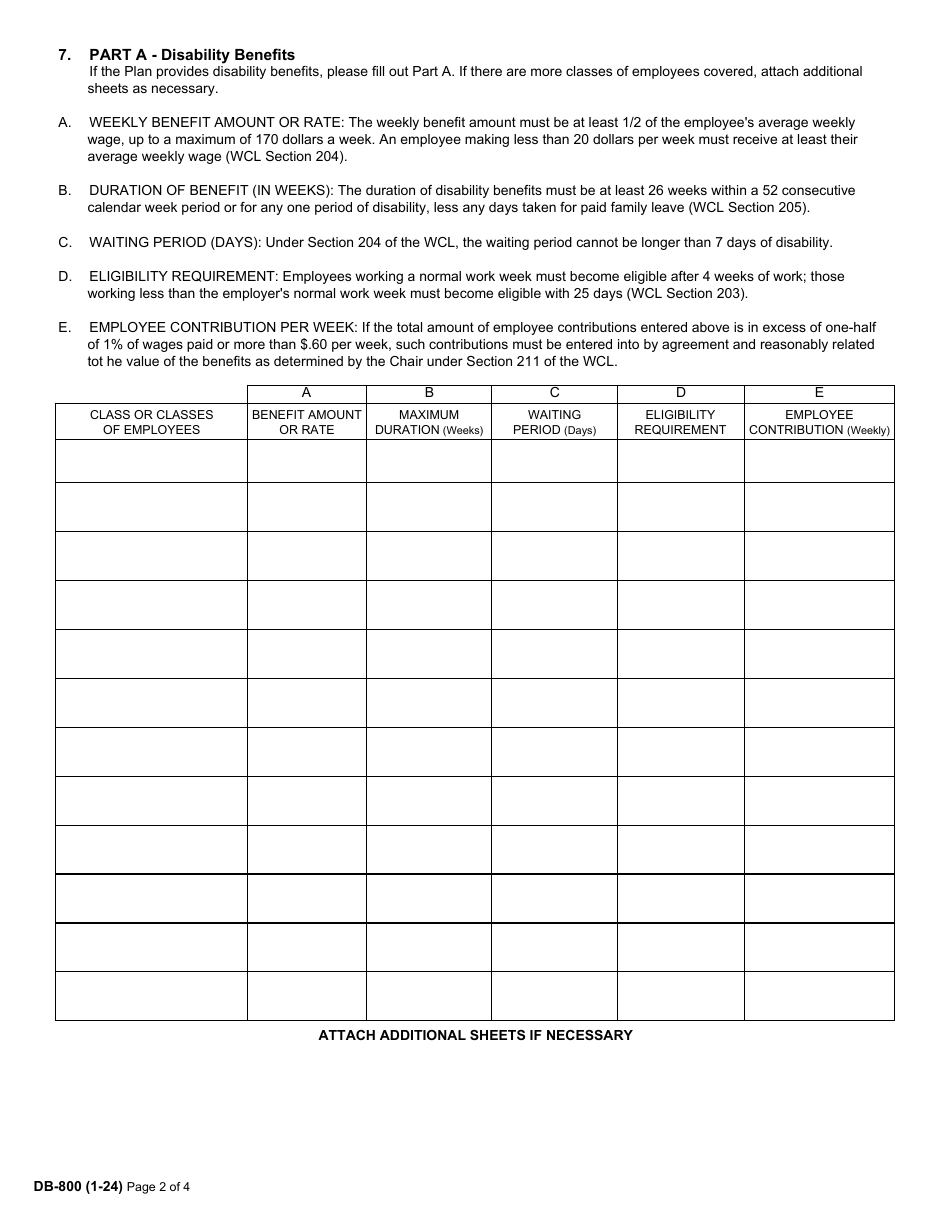 Form DB-800 Application for Approval of Plan of Employer Providing Disability and / or Paid Family Leave Benefits - New York, Page 2
