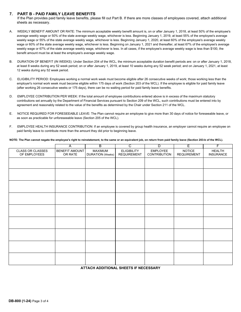 Form DB-800 Application for Approval of Plan of Employer Providing Disability and / or Paid Family Leave Benefits - New York, Page 3