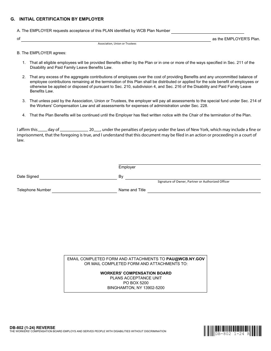 Form DB-802 Application to Have Association, Union or Trustees Plan Accepted / Terminated as Employers Plan - New York, Page 2