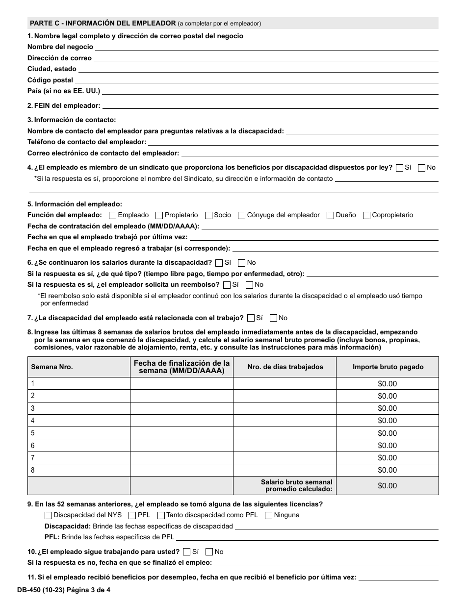 Formulario DB-450 Notificacion Y Prueba De Reclamo Por Beneficios Por Discapacidad - New York (Spanish), Page 4