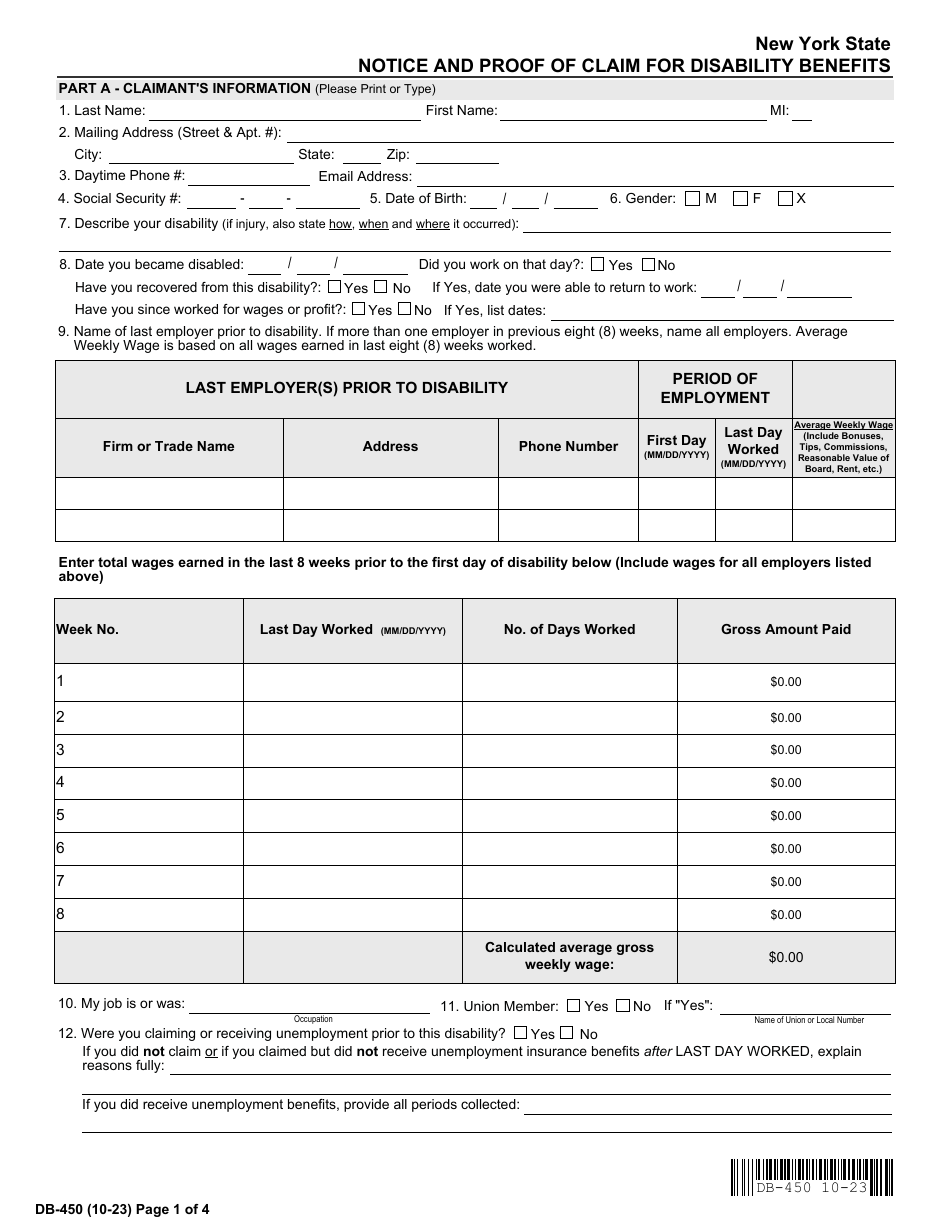 Form DB-450 Download Fillable PDF or Fill Online Notice and Proof of ...